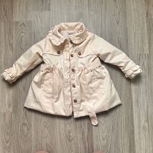 Tahari Baby Girls Pink Ruffle Collar Belted Trench Coat Jacket 24M